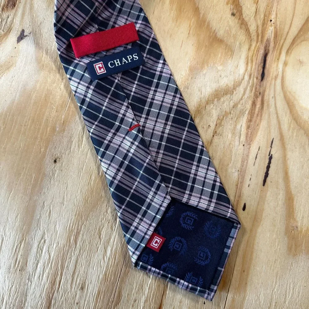 Chaps Pink & Navy Plaid Silk Tie One Size